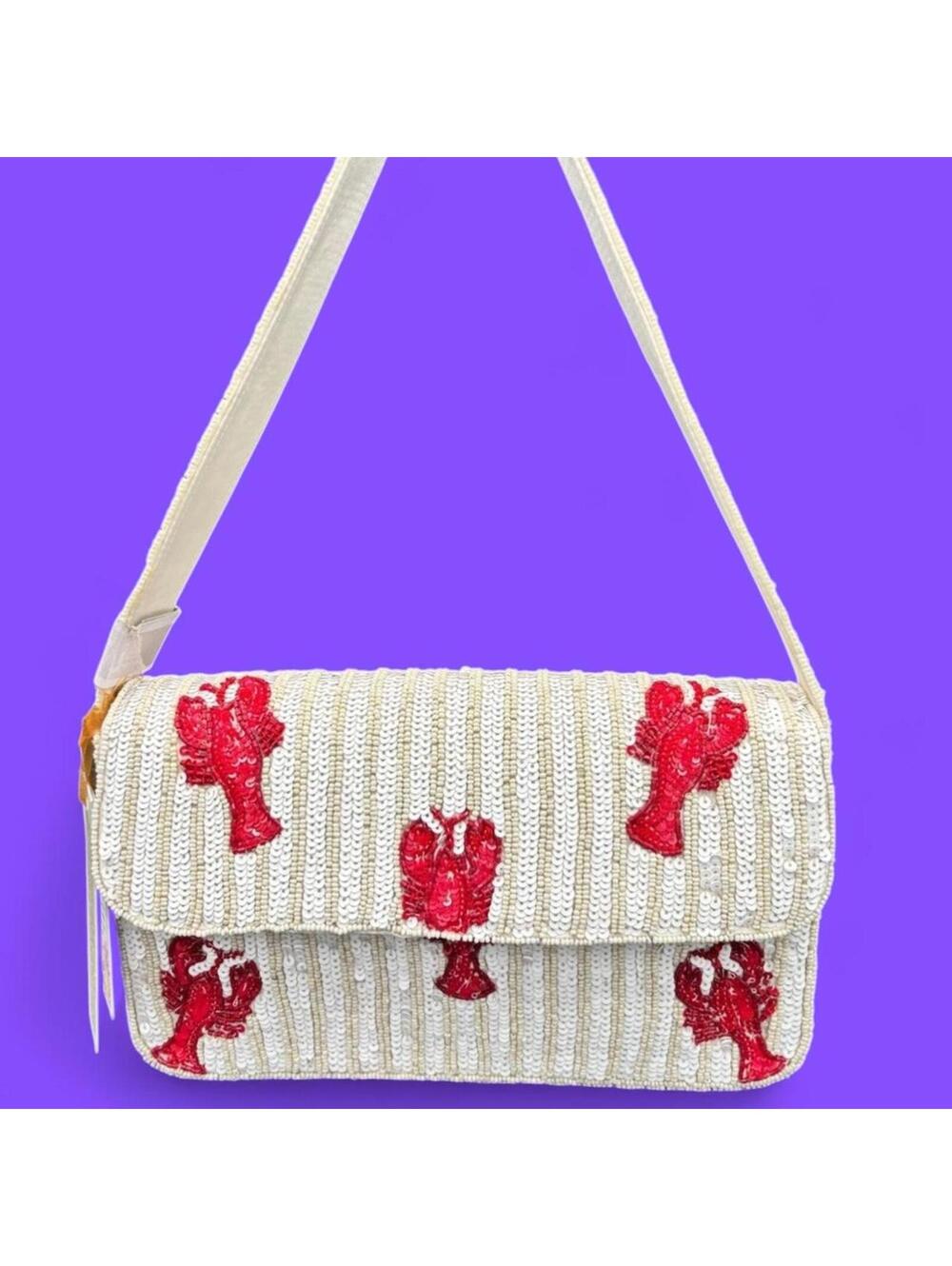 TikTok Viral Lobster Red & White Striped Beaded Bag